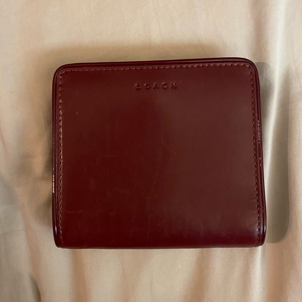 Coach Vintage Burgundy Leather Kiss-Lock Coin Wallet with Snap Closure